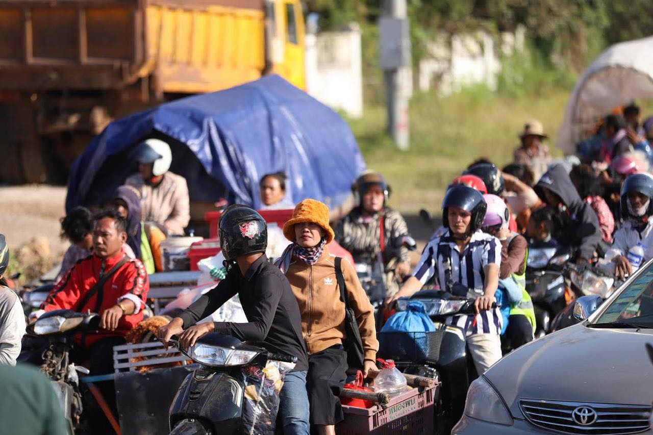 Residents living near the border with Thailand in Oddar Meanchey and Preah Vihear provinces fled their homes as conflict with Thailand resumed Monday morning, in a photo posted by Cambodia's Information Ministry Facebook page on Dec. 8, 2025.