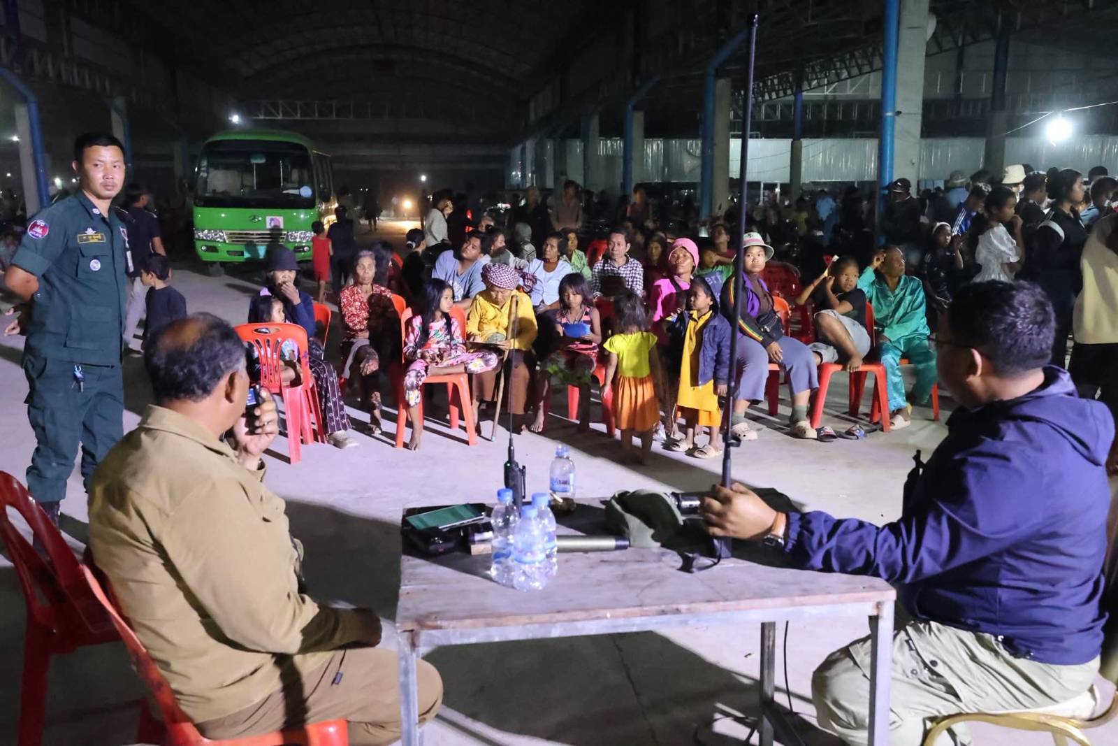 A photo of Cambodian officials meeting with families who left their homes due to the ongoing conflict with Thailand, posted to Cambodian Information Minister Neth Pheaktra's Facebook page on December 10, 2025.